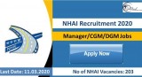 NHAI Recruitment 2020 (203) ManagerCGMDGM Jobs Apply Online