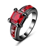 Vintage Square Red Ruby 10KT Black Gold Filled Ring Size 8