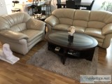 Tan leather sofa and chair plus