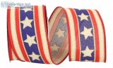 Patriotic Linen Stars and Stripes Wired Edge Ribbon