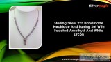 Sterling Silver 925 Handmade Necklace And Earring Set With Facet