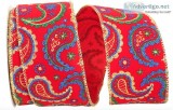 Paisley Velvet Jewel Tones Wired Edge Ribbon for Christmas in Ju