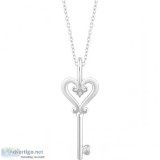 Sterling Silver .006 CT Diamond Key 16-18" Necklace - SKU 65