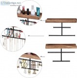 Keebofly Hanging Wall Mounted Jewelry Organizer with Rustic Wood