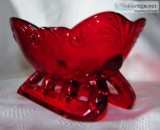 RUBY RED SANTA CLAUS  GLASS  6" SLEIGH