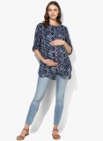 Maternity Top Round Neck Abstract Blue