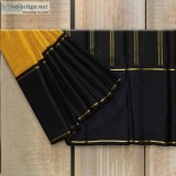 Black and Mustard Colour Traditional Kanchipuram Party wear Sare