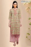 Shobha Pink Cotton Block Print Straight Kurta - Rose Shree