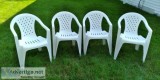 PATIOPOOL WHITE RESIN STACK CHAIRS-4NEW