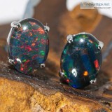 BRILLIANT RAINBOW RIDE STERLING SILVER AUSTRALIAN OPAL STUD EARR