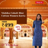 Nishika cobalt blue cotton women kurta