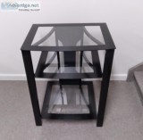 BLACK and CLEAR GLASS 3 SHELF TV STAND TABLE