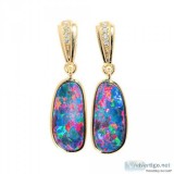 ELIZABETH 14KT YELLOW GOLD and DIAMOND AUSTRALIAN OPAL DROP EARR