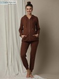 Ribbed Knit Maternity Hoodie and Jogger Set- Brown