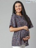 Maternity and Nursing Ruffle Trim Belted Floral Blouse