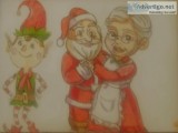 Elf and Mr. and Mrs. Claus Art GG &ndash 9&Prime x 12&Prime Colo