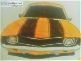 Old Autumn Orange Chevy Car GG &ndash 9&Prime x 12&Prime Colored