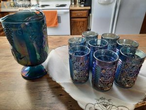 Antique Carnival pitcher and glasses