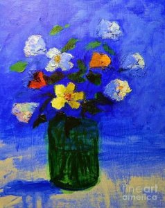 Still Life - Flowers With Blue Background