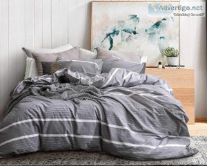 Duvet Cover Set Queen Of Grey With White Stripes Online - Ecocot