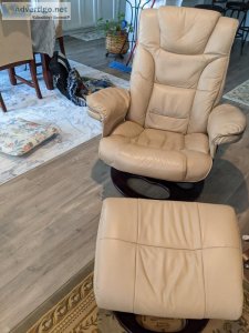 Contemporary Leather Recliner and Ottoman