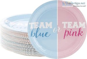 Blue Panda Disposable Plates - 80-Count Paper Plates Gender Reve