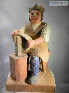 Antique Hand Carved Wood Painted Art Figurine Paul Revere 1940 s