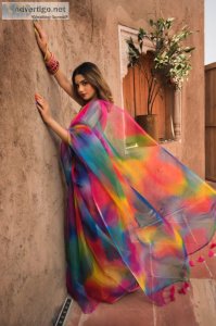 Shop rainbow color saree online