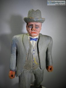 Al Capone Antique 1949 Hand Carved Painted Wooden Figurine Provi