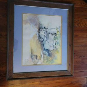 Signed Art Original watercolor painting 1920-1940 Dodge Antique 