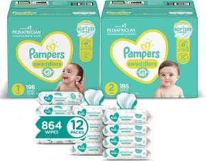 Pampers Baby Diapers and Wipes Starter Kit Swaddlers Disposable 