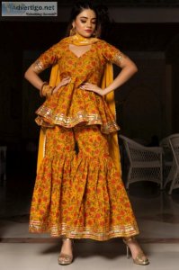 Find best cotton sharara suit set online