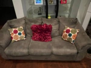 Olive Green Suede Couch and Loveseat - 200 (Irving)