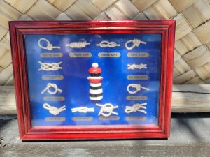 Vintage Wood Framed Nautical Sailor s knot chart with lighthouse