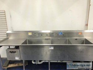 Three Compartment Sink with 2 Drain Boards 144" x 28"