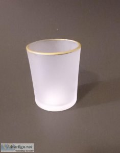 Frosted Candle Holder with Gold Trim