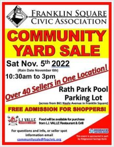 FRANKLIN SQUARE Community Yard Sale at RATH PARK Sat. NOV. 5th