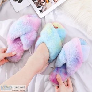 Winter Plush Slippers Women Cross Hair Outer Wear