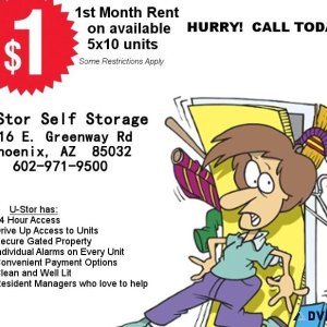 1 First Month Rent - SELF STORAGE