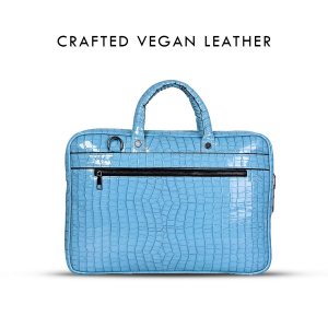 Croc-textured fingerlock smart laptop bag (sky blue)