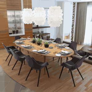 Space-saving and stylish wooden dining table in oval shape