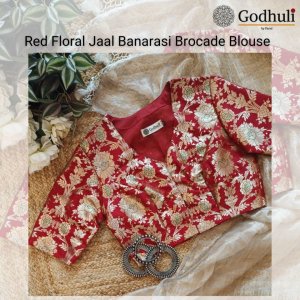 Buy red floral jaal banarasi brocade blouse | godhuli